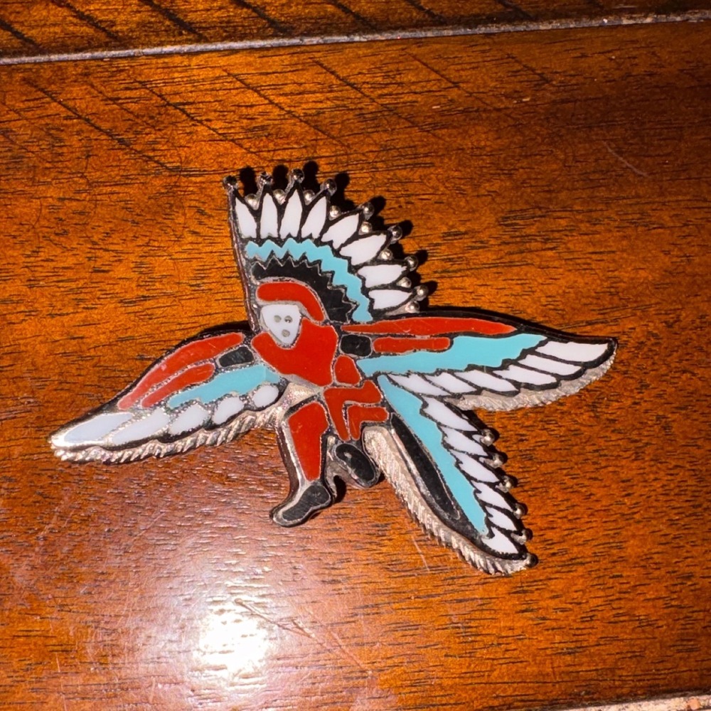 Zuni Eagle Dancer  Bolo Tie Slide Blue Red Southwestern